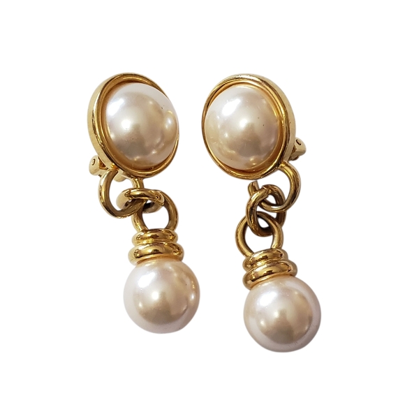 Jewelry - Pearl and Gold Drop Clip Earrings